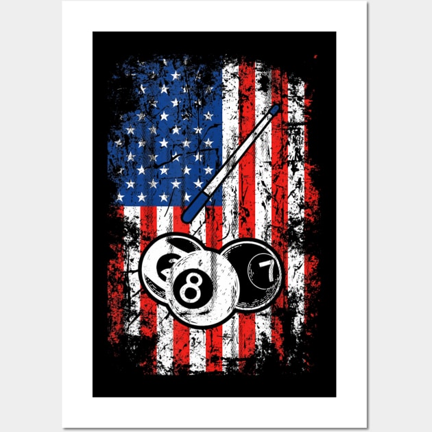 Billiards American Flag Cue Pool Balls Billiard Player Wall Art by mccloysitarh